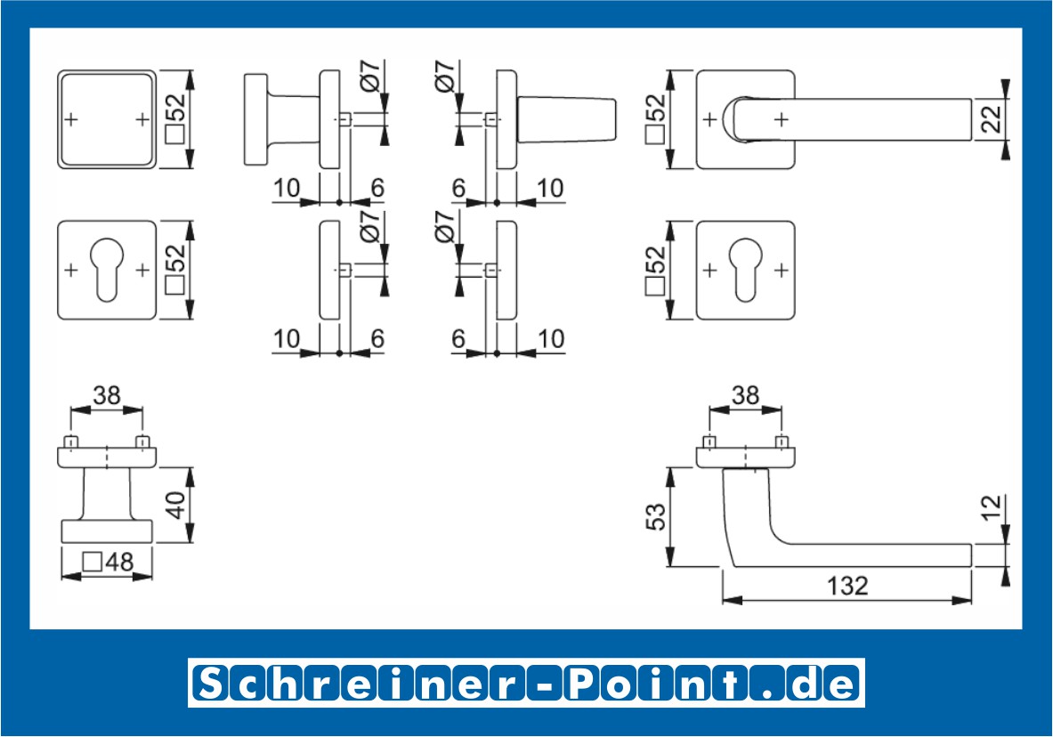 Hoppe Dallas Aluminium Quadrat Rosettengarnitur F1 Natur 1643/52KV/52KVS, 3571351, 3575512, 3577075, 3581031